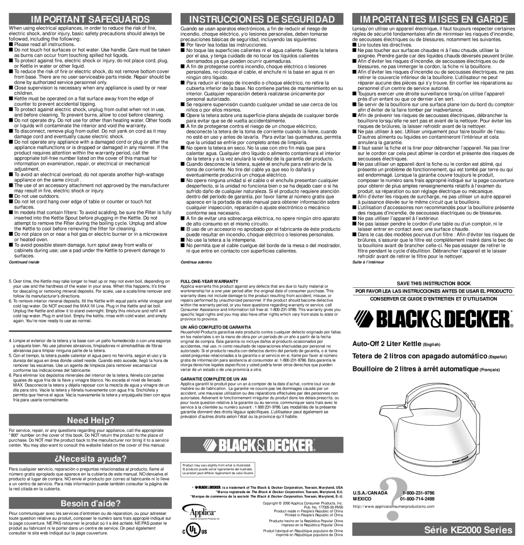 Black & Decker user service Need Help?, ¿Necesita ayuda?, Besoin d’aide?, Série KE2000 Series 