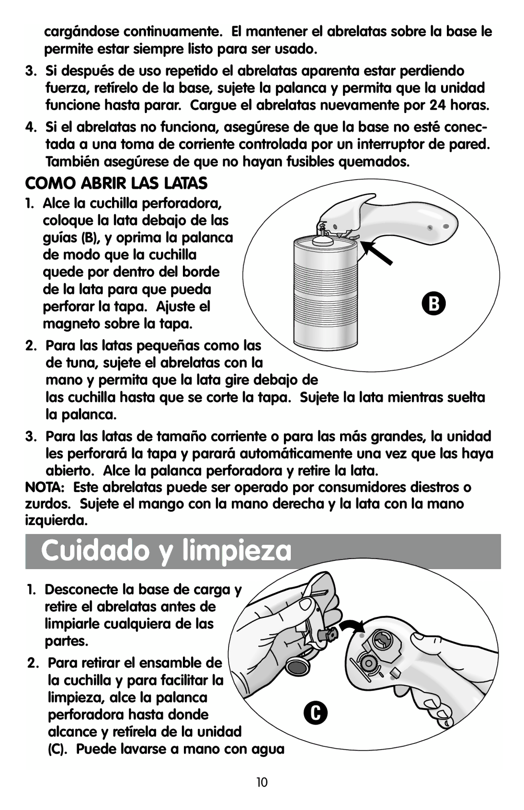 Black & Decker KEC500 manual Cuidado y limpieza, Como Abrir LAS Latas 