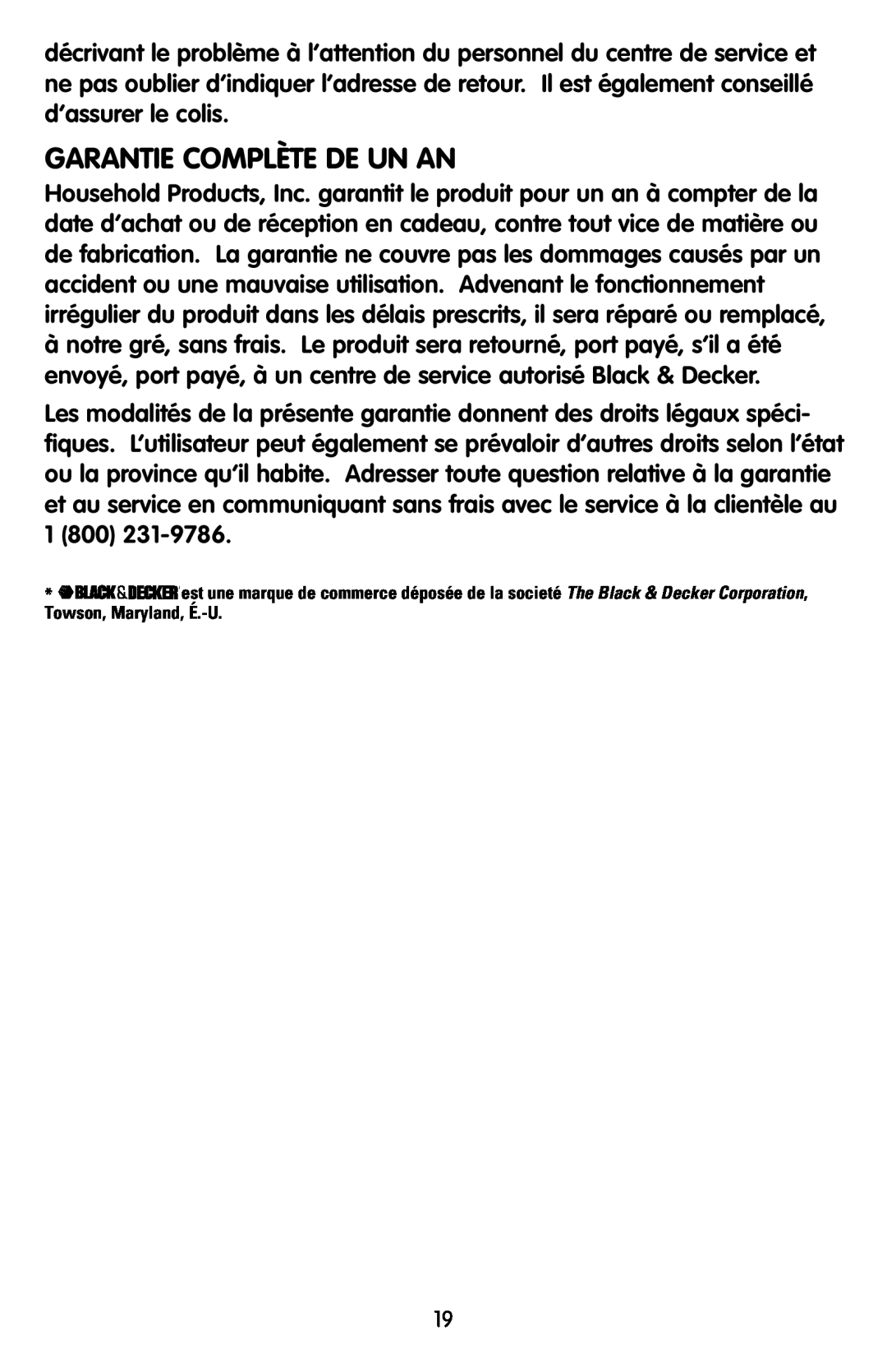 Black & Decker KEC500 manual Garantie Complète De Un An 