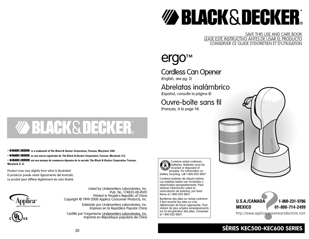 Black & Decker KEC600 manual Ergo 