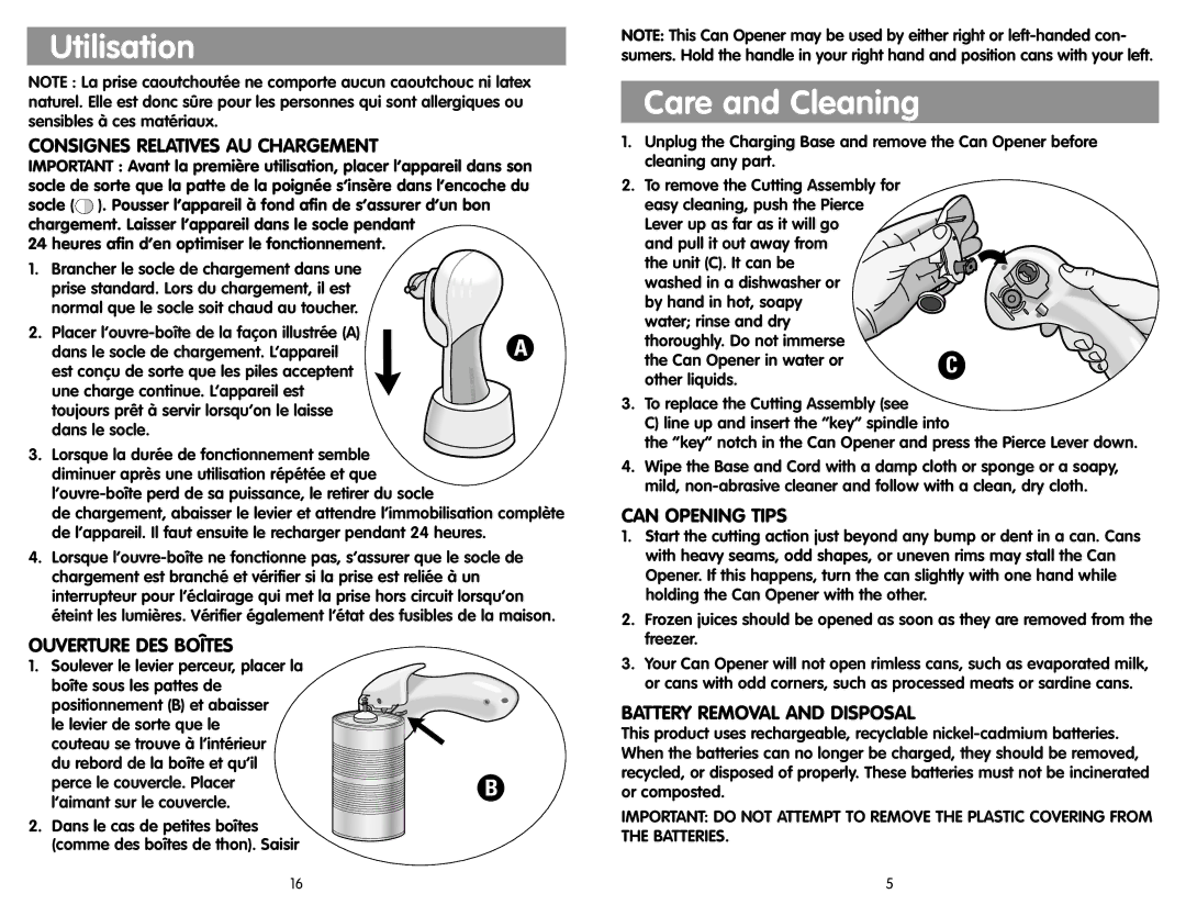 Black & Decker KEC600 manual Utilisation, Care and Cleaning 