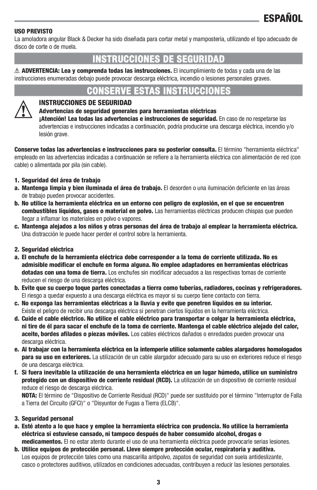 Black & Decker KG1000K manual Español, Instrucciones DE Seguridad 