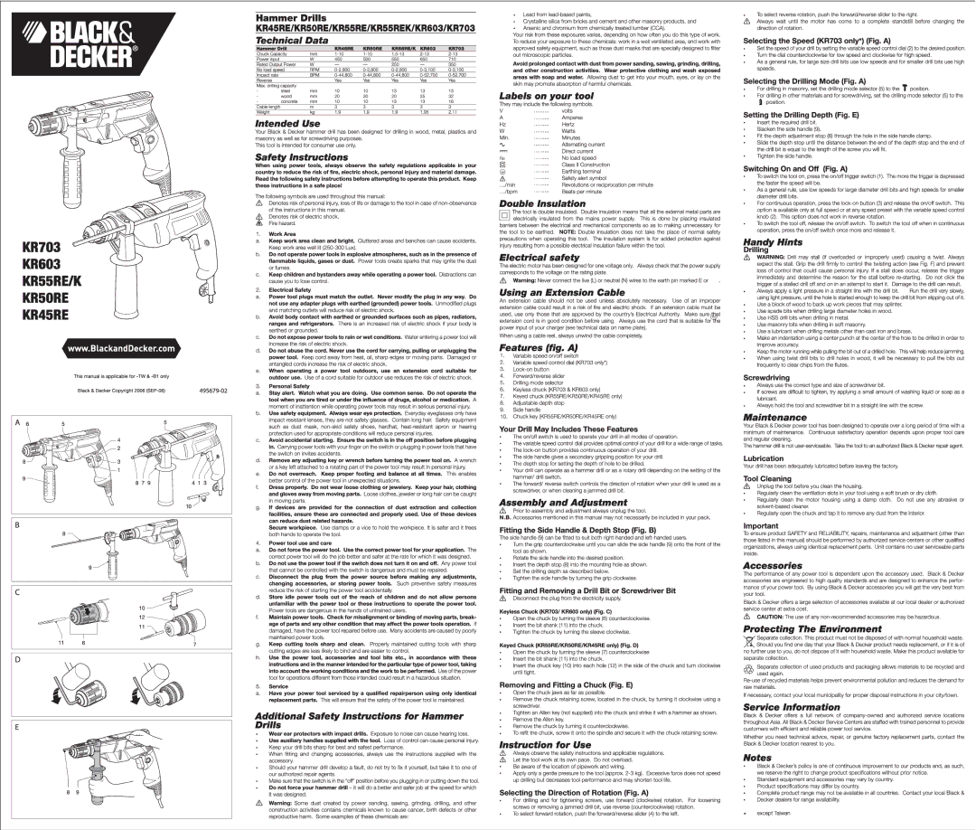 Black & Decker KR703-B1, KR603, KR55RE/K, KR45RE manual 