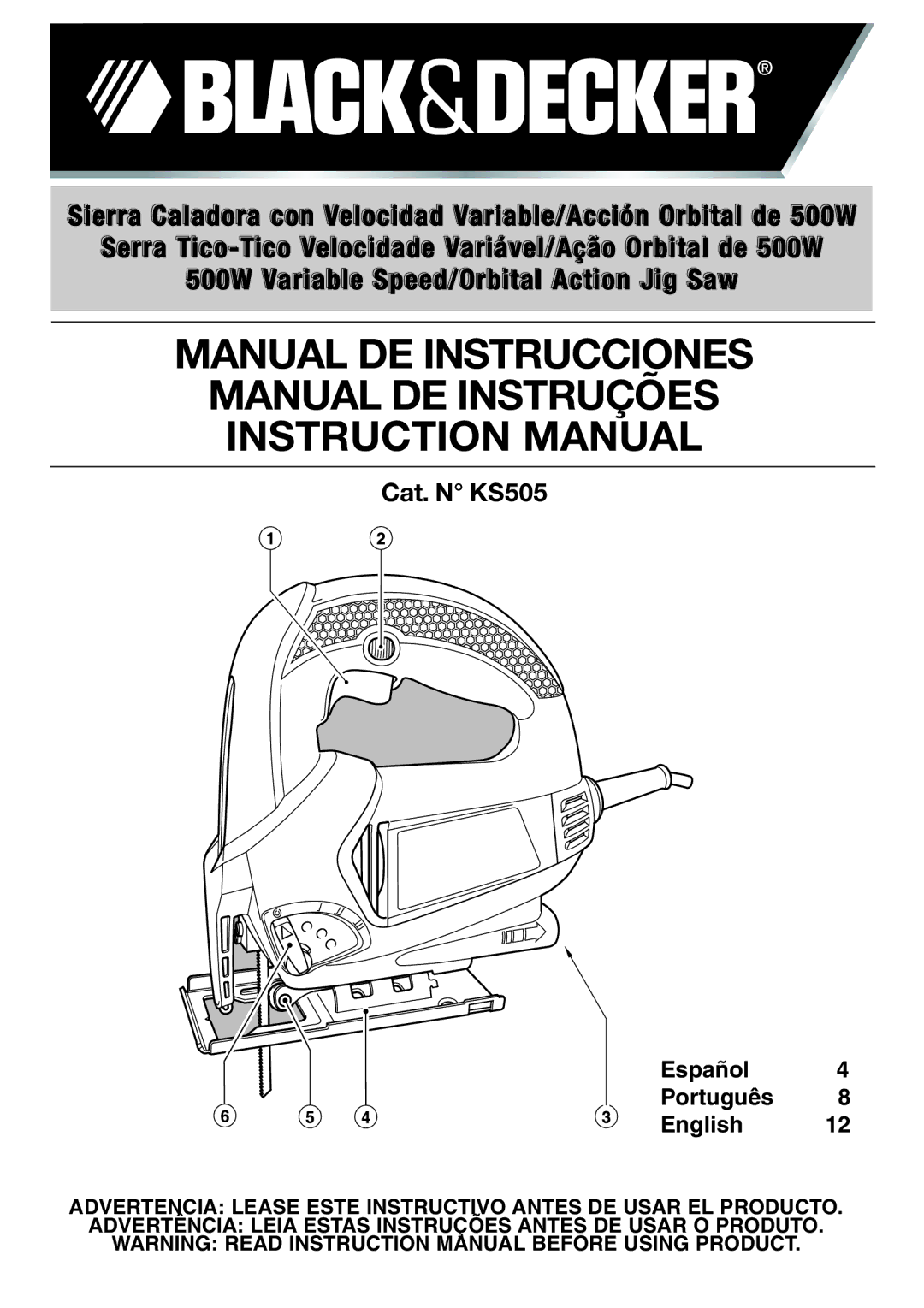 Black & Decker KS505 instruction manual Manual DE Instrucciones Manual DE Instruções 