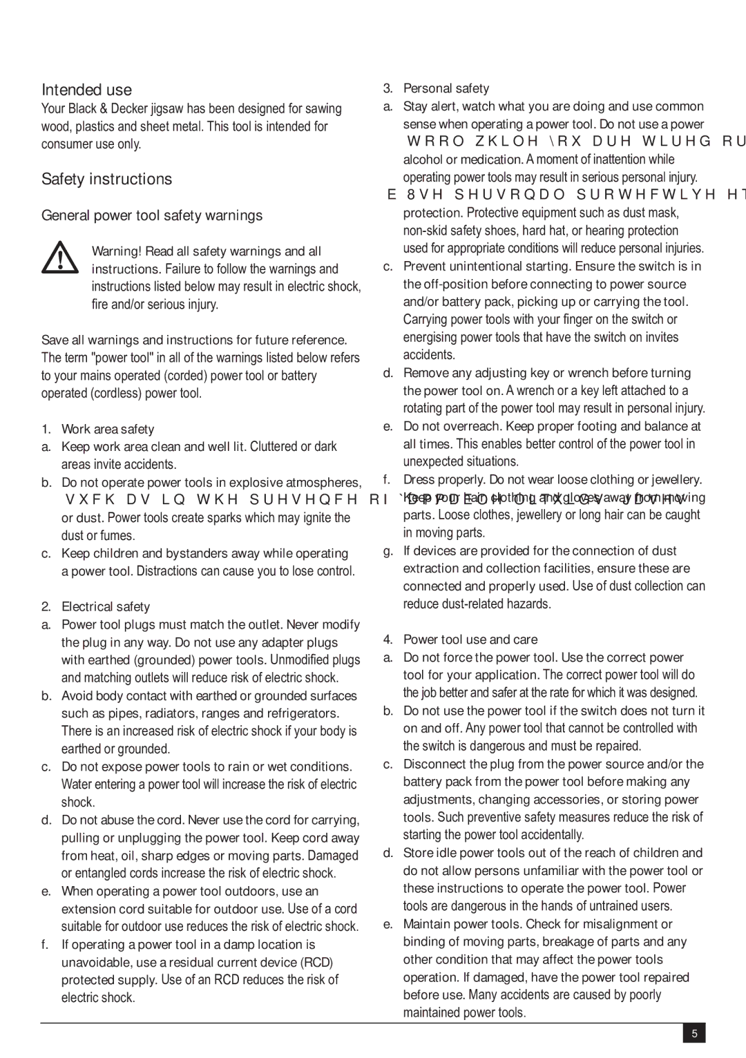 Black & Decker KS600E manual Intended use, Safety instructions, Electrical safety 