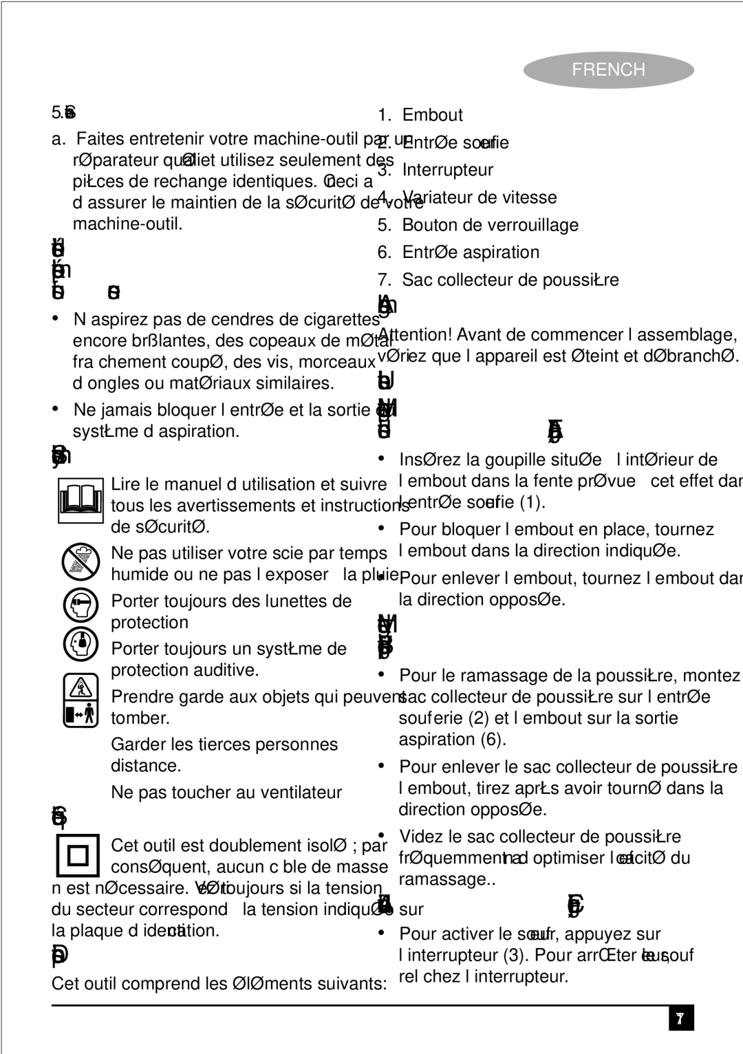 Black & Decker KTX5000 Instructions de sécurité supplémentaires pour les soufﬂeurs, Symboles d’avertissement, Description 