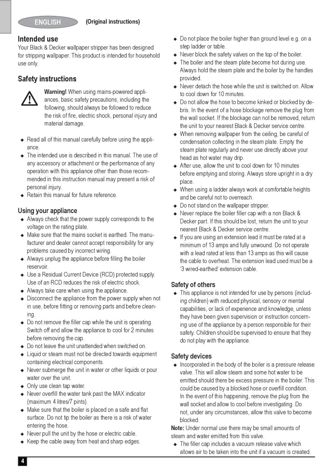 Black & Decker KX3300 manual Intended use, Using your appliance, Safety of others, Safety devices 