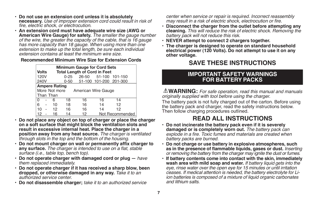 Black & Decker LCS120 instruction manual Important Safety Warnings, Do not operate charger with damaged cord or plug have 