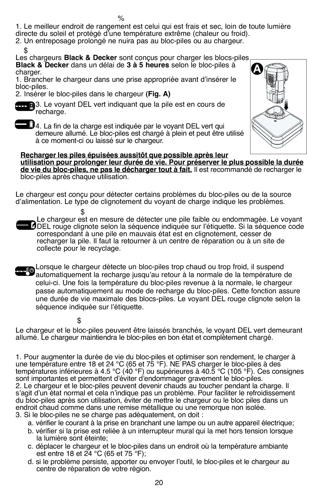 Black & Decker LDX112 Bloc-piles après chaque utilisation, Si le bloc-piles ne se charge pas adéquatement, on doit 