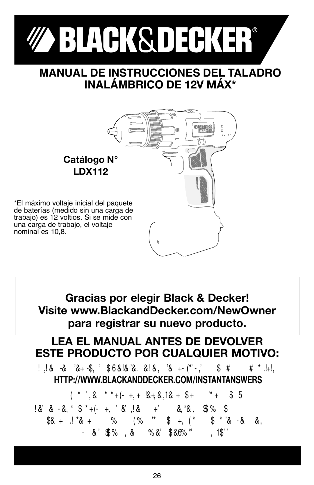 Black & Decker LDX112 instruction manual Manual DE Instrucciones DEL Taladro Inalámbrico DE 12V MÁX 