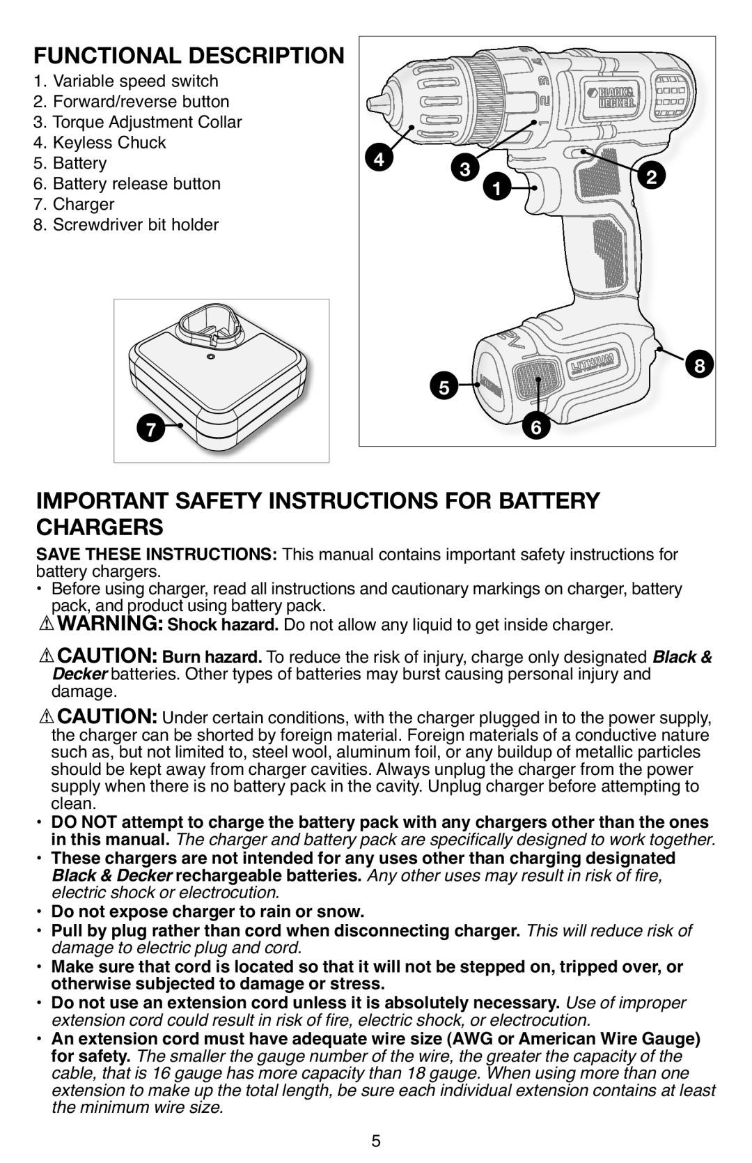 Black & Decker LDX112 instruction manual Electric shock or electrocution, Damage to electric plug and cord 