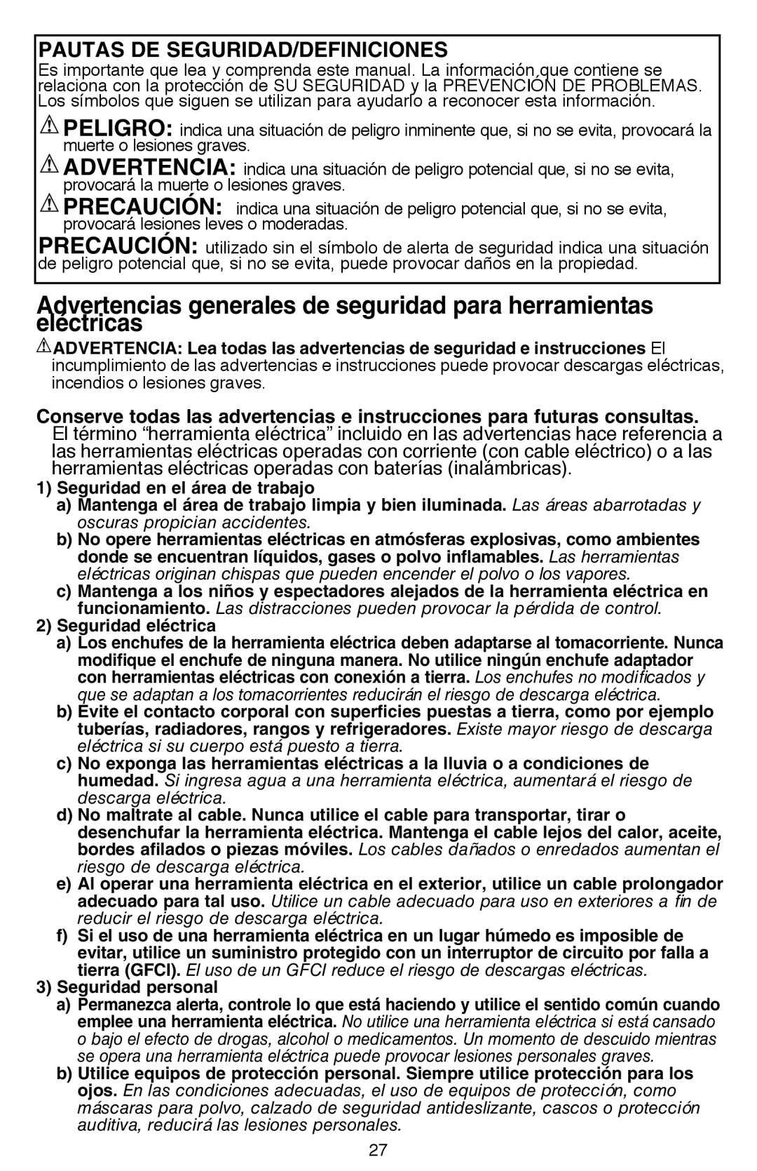 Black & Decker LDX112C instruction manual Pautas DE SEGURIDAD/DEFINICIONES 