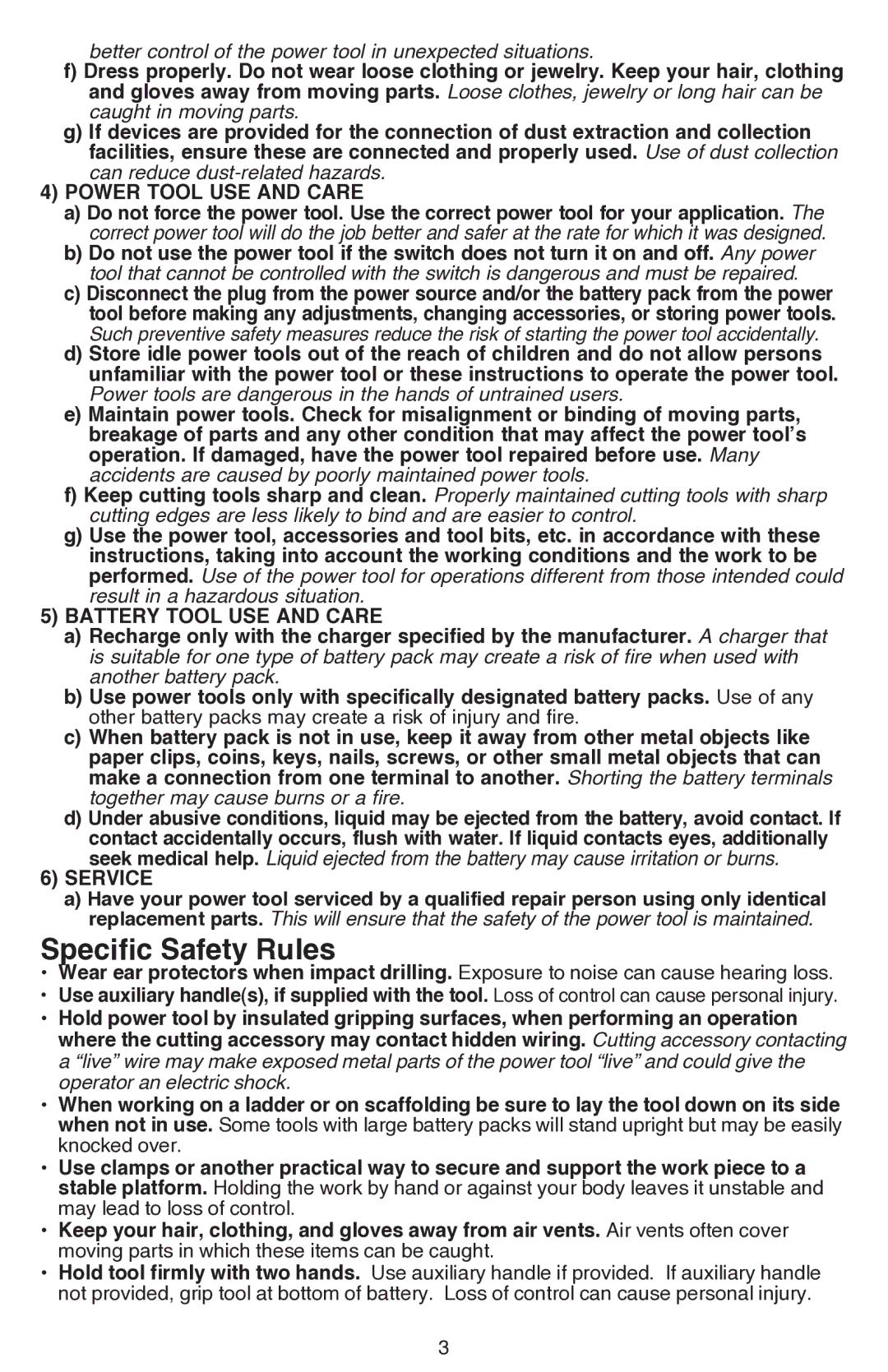 Black & Decker LDX112CR, LDX112C-2R instruction manual Specific Safety Rules, Service 