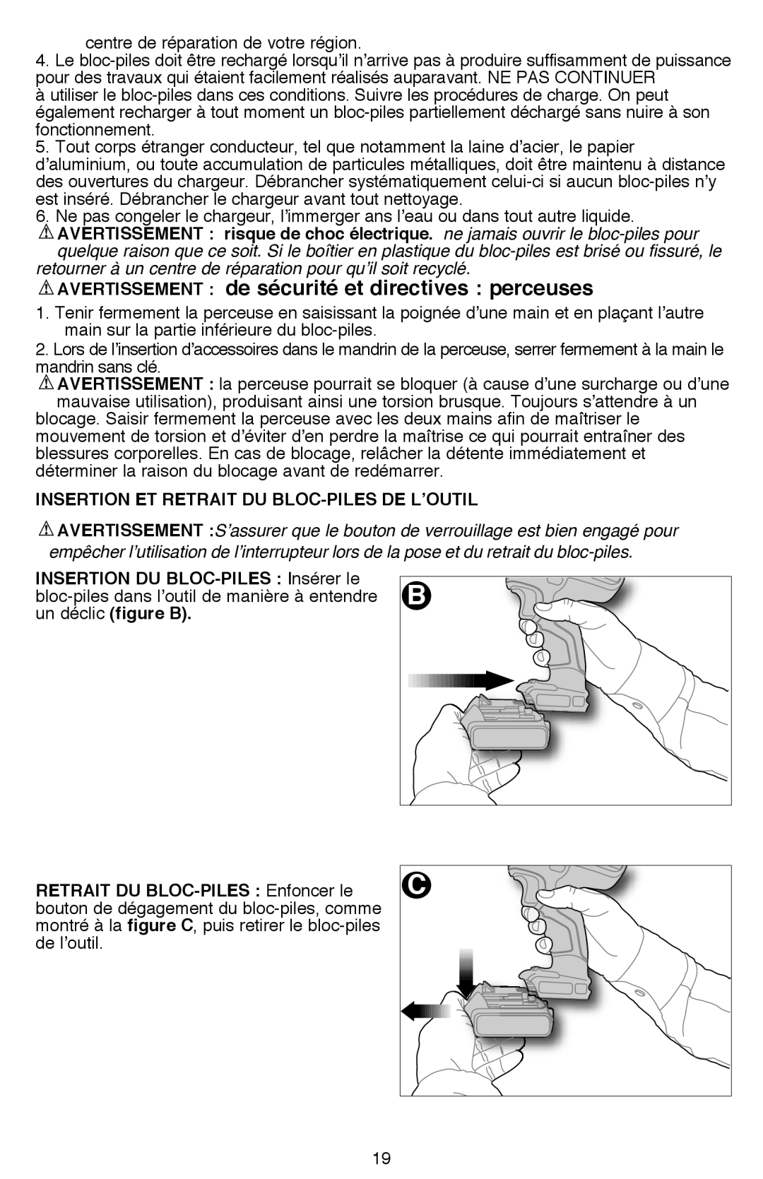 Black & Decker LDX120CR, LDX116 Avertissement de sécurité et directives perceuses, Centre de réparation de votre région 