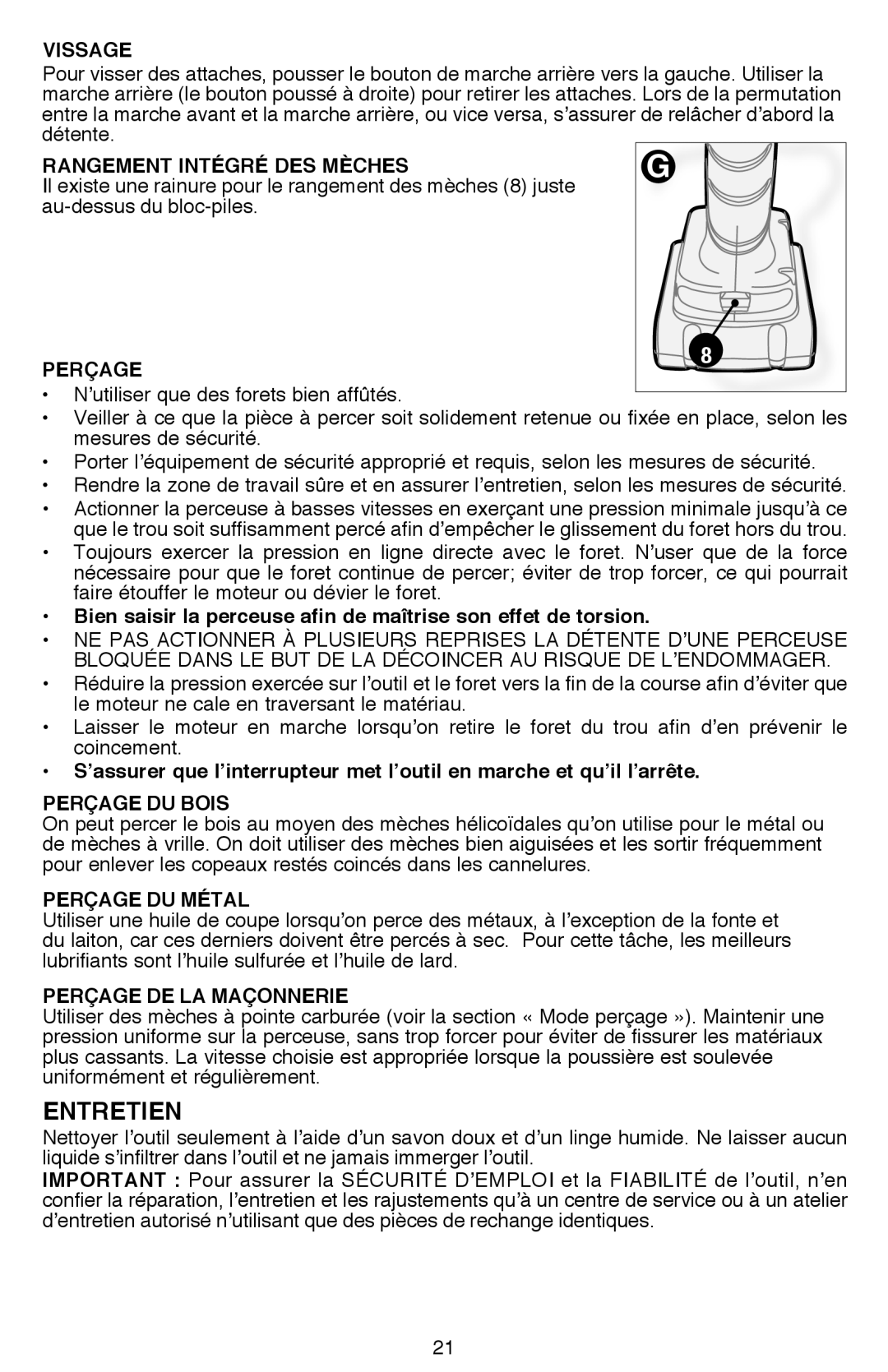 Black & Decker LDX116, LDX120CR instruction manual Vissage, Perçage DU Bois, Perçage DU Métal, Perçage DE LA Maçonnerie 