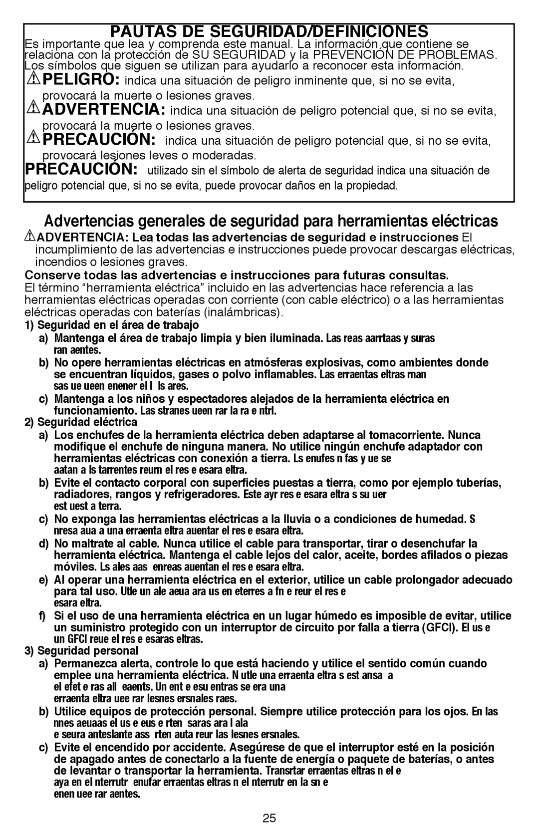 Black & Decker LDX120CR, LDX116 instruction manual Pautas DE SEGURIDAD/DEFINICIONES, Seguridad eléctrica 