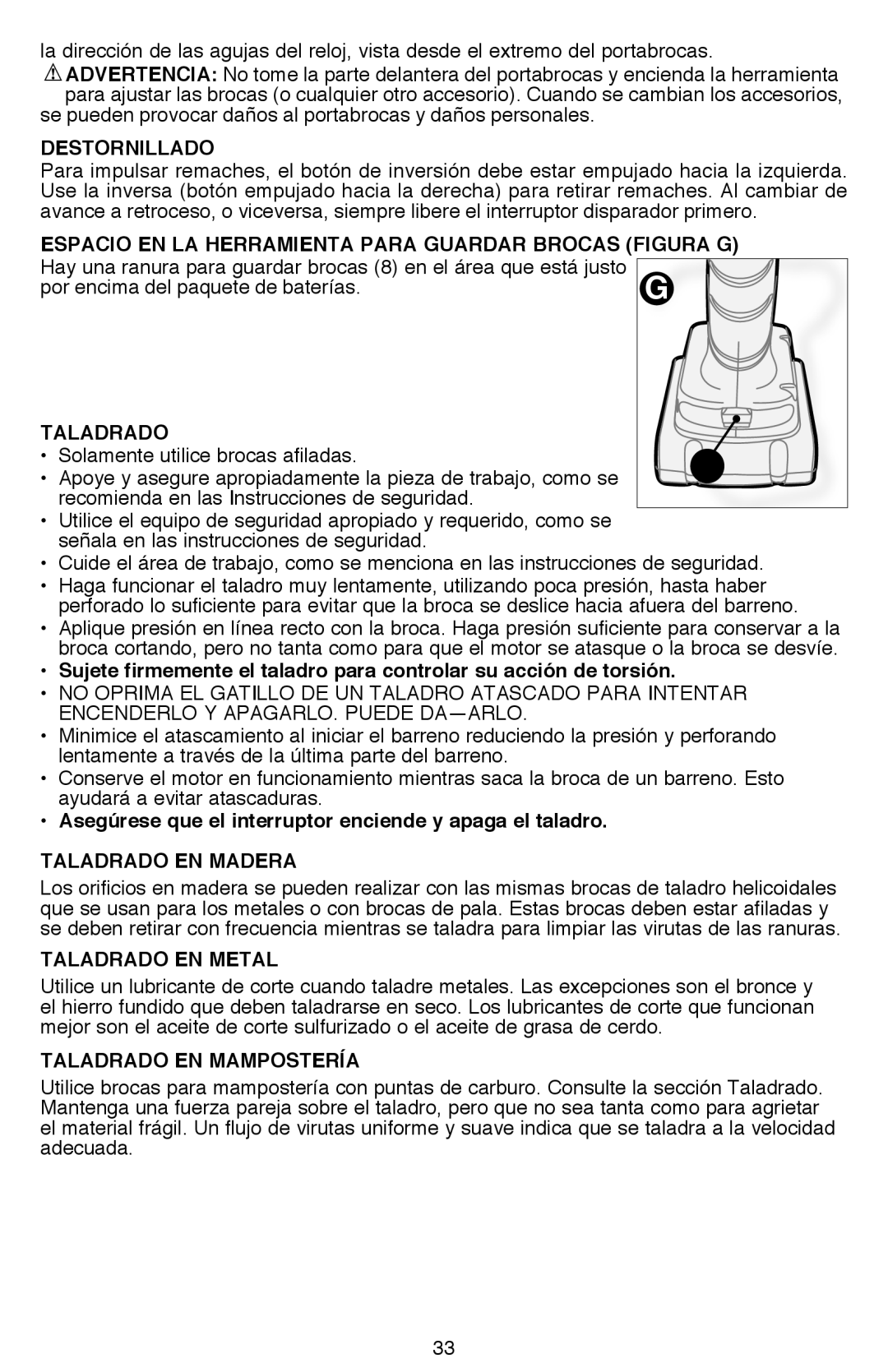 Black & Decker LDX116, LDX120CR instruction manual Destornillado, Taladrado en metal, Taladrado en mampostería 