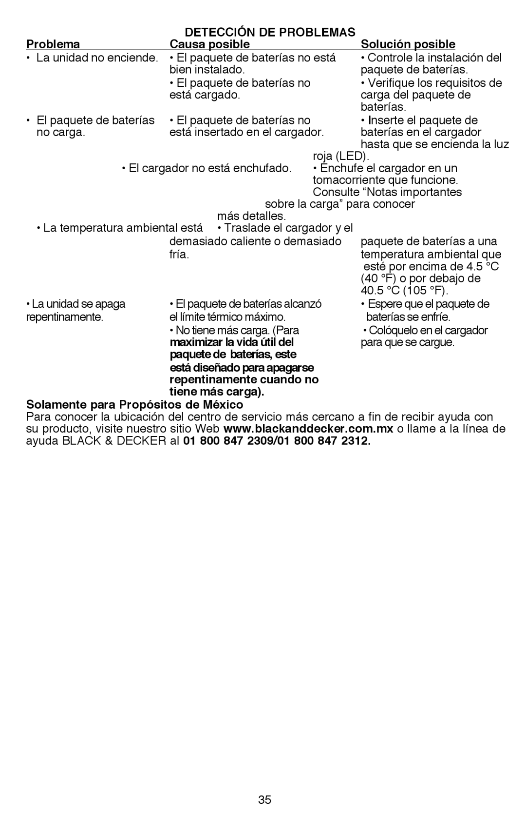 Black & Decker LDX120, LDX116 Maximizar la vida útil del, Paquete de baterías, este, Solamente para Propósitos de México 