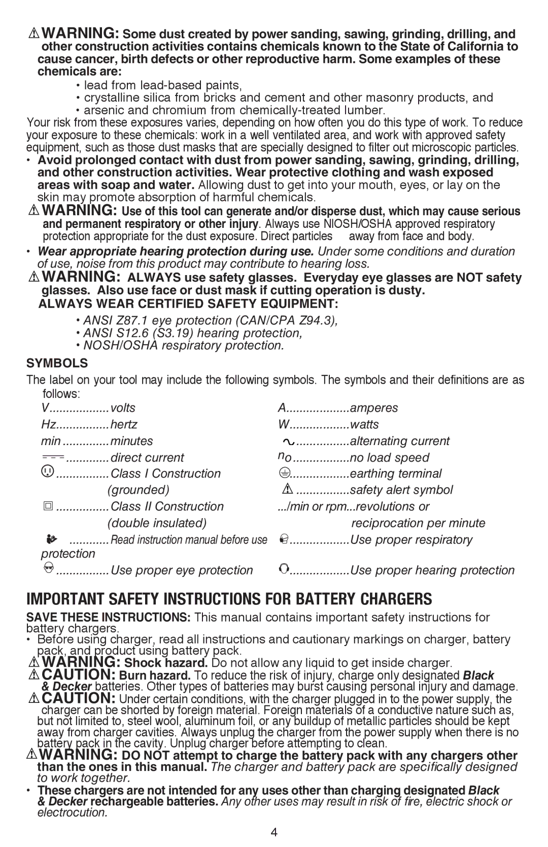 Black & Decker LDX120CR, LDX116 instruction manual Important Safety Instructions for Battery Chargers 