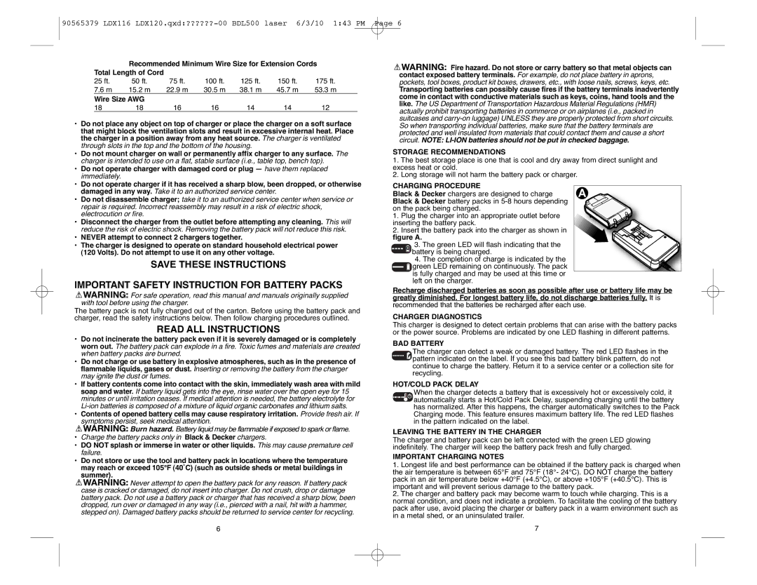 Black & Decker LDX120P-2, LDX116, LDX120PK, LDX120C Important Safety Instruction for Battery Packs, Read ALL Instructions 