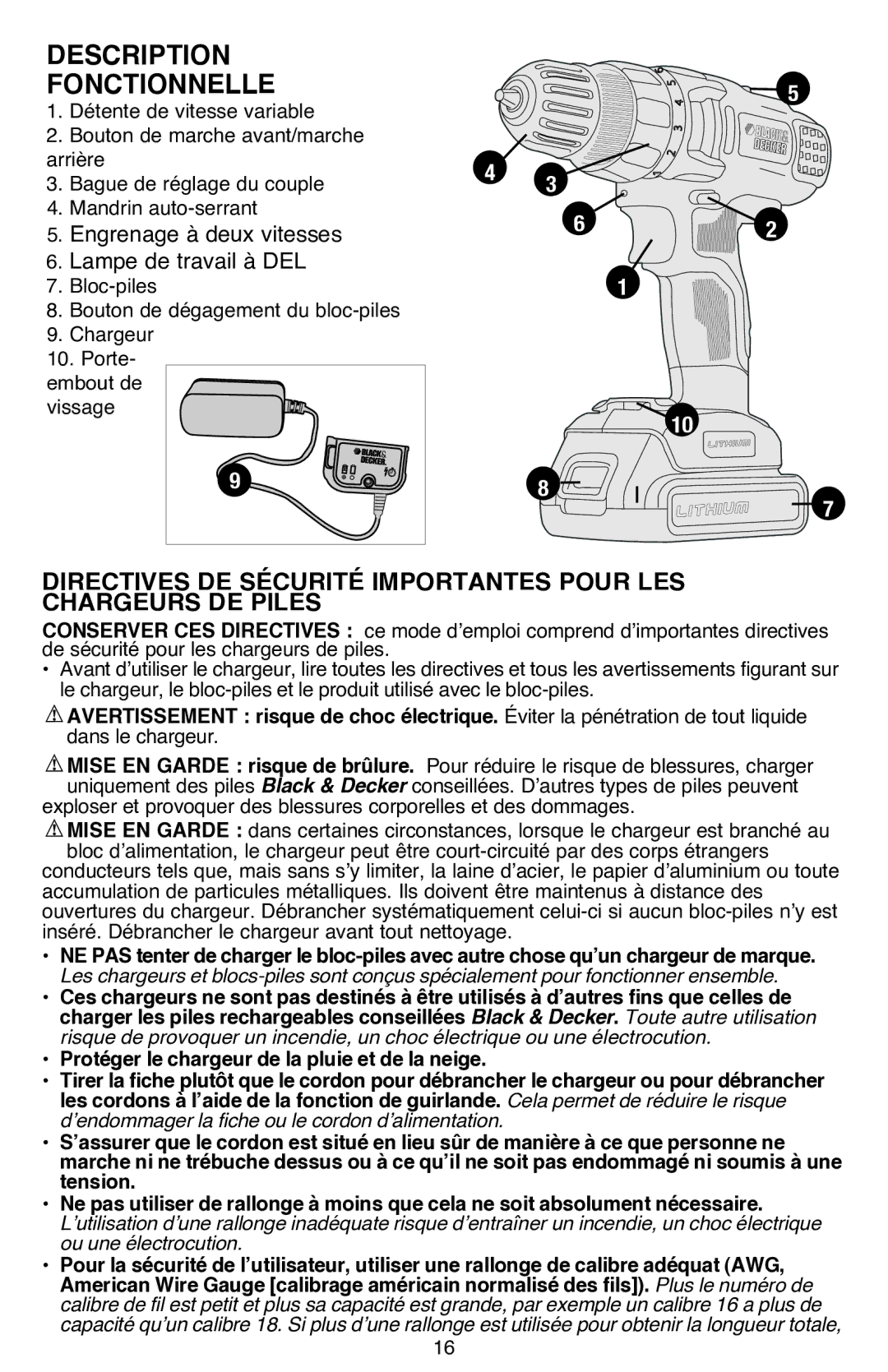 Black & Decker LDX220SBFCR instruction manual Description Fonctionnelle 