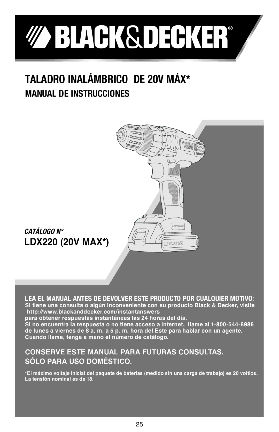 Black & Decker LDX220SBFCR instruction manual Taladro Inalámbrico DE 20V MÁX 