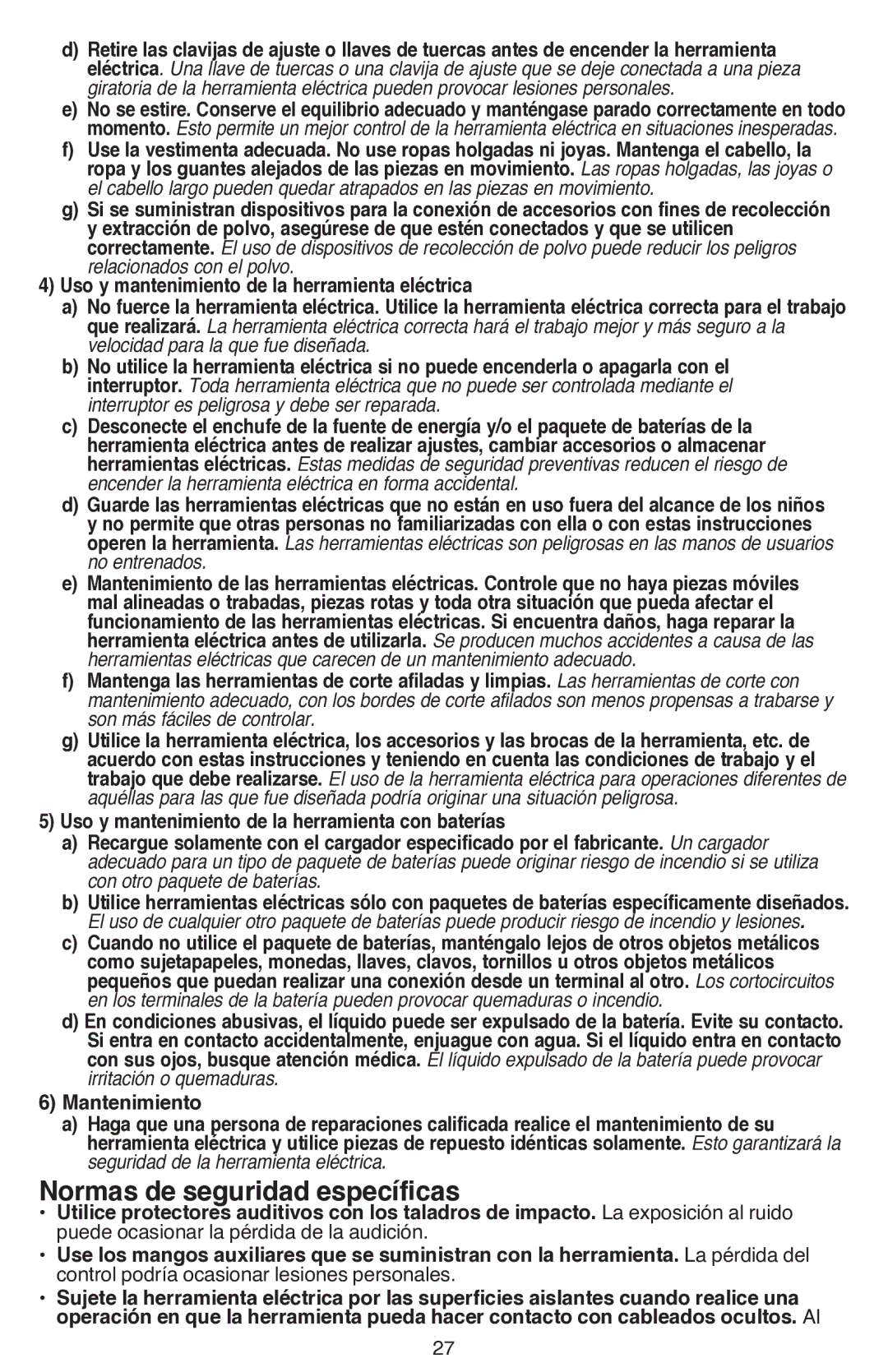 Black & Decker LDX220SBFCR instruction manual Normas de seguridad específicas 