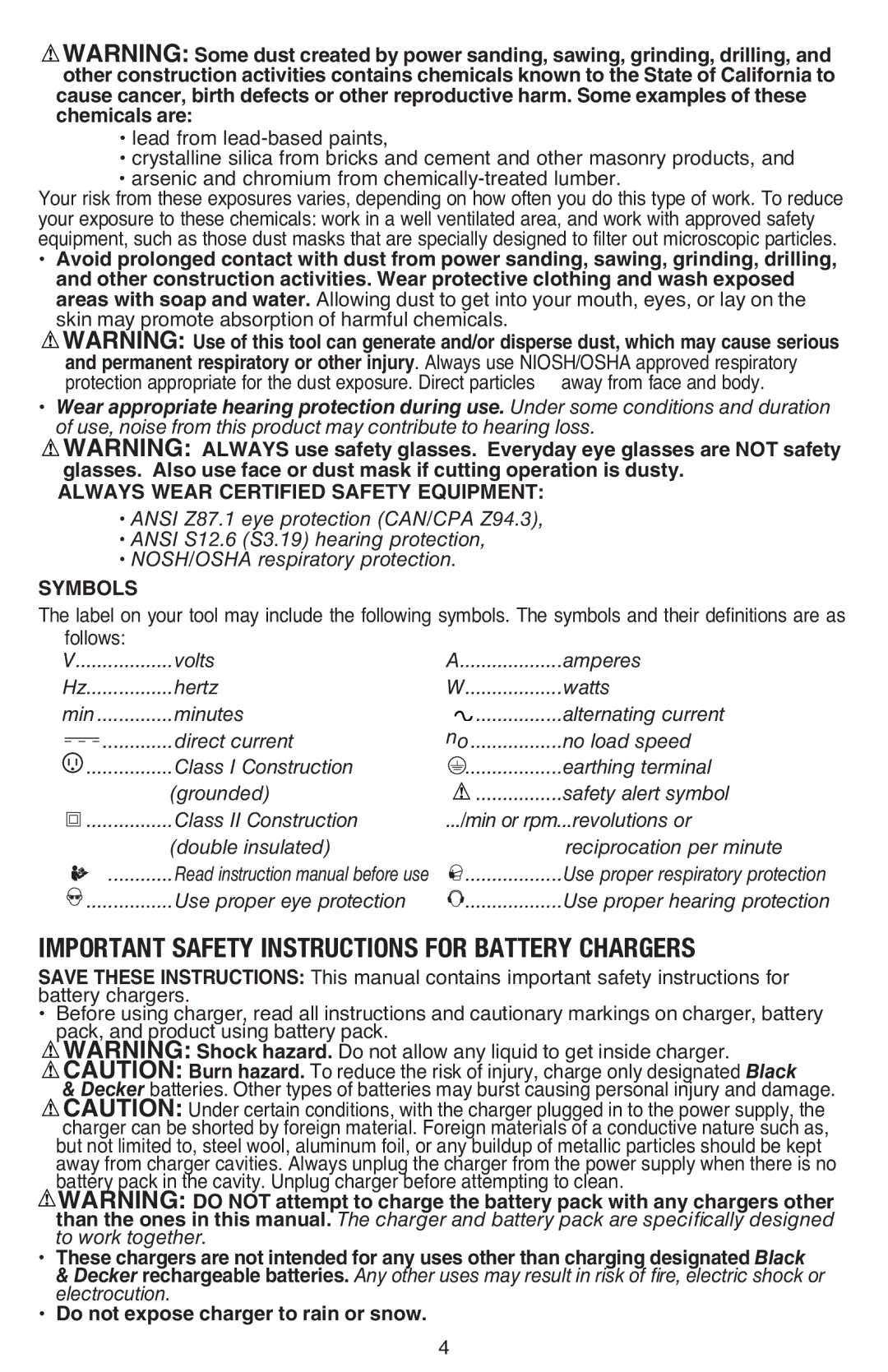 Black & Decker LDX220SBFCR instruction manual Important Safety Instructions for Battery Chargers 