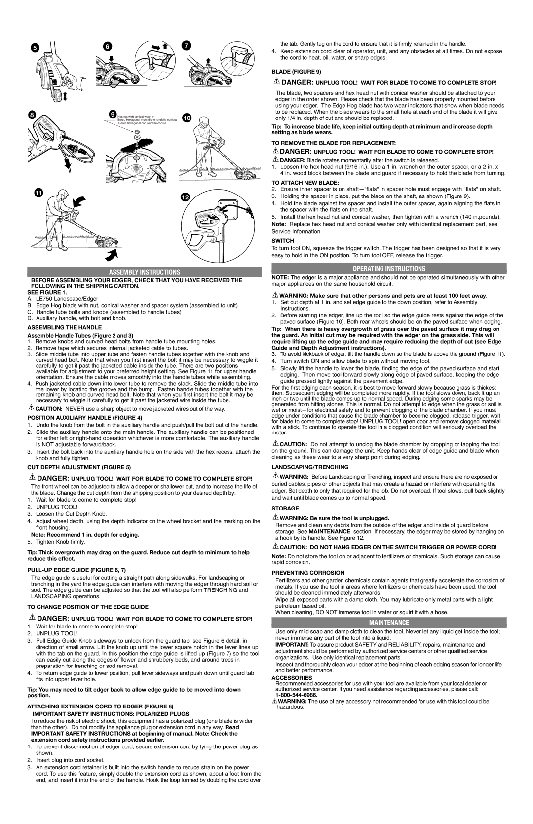 Black & Decker LE750 Type 4 instruction manual Assembly Instructions, Operating Instructions, Maintenance 