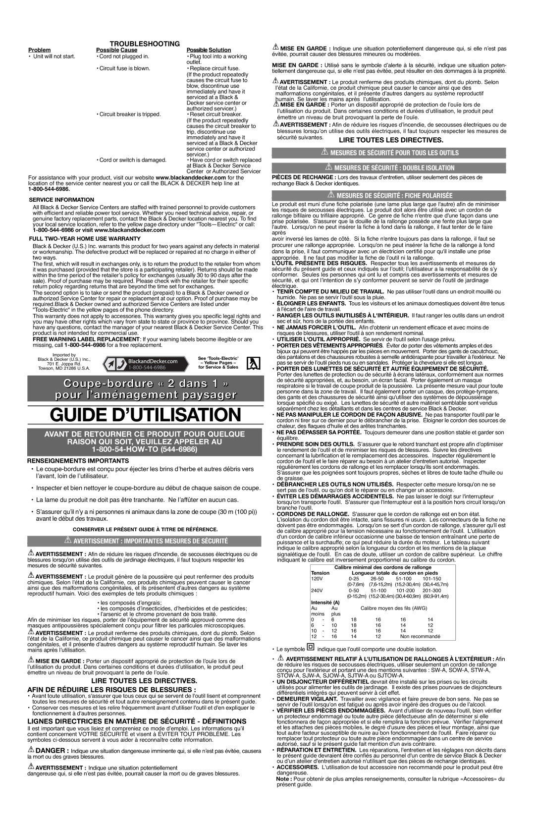 Black & Decker LE750 Type 4 Troubleshooting, Mesures DE Sécurité Pour Tous LES Outils, Mesures DE Sécurité Fiche Polarisée 