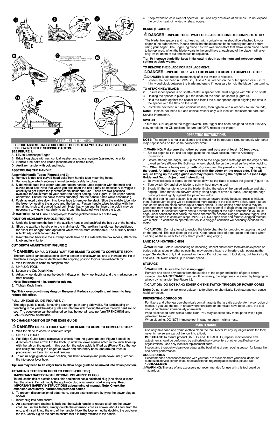 Black & Decker LE750 instruction manual Operating Instructions, Assembly Instructions, Maintenance, See Figure 
