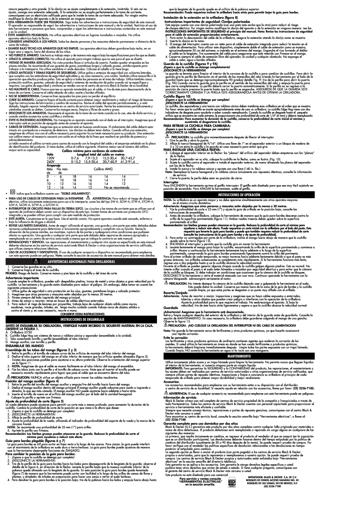 Black & Decker LE750 Advertencias Adicionales Para Orilladoras, Instrucciones De Ensamblaje, Instrucciones De Operación 