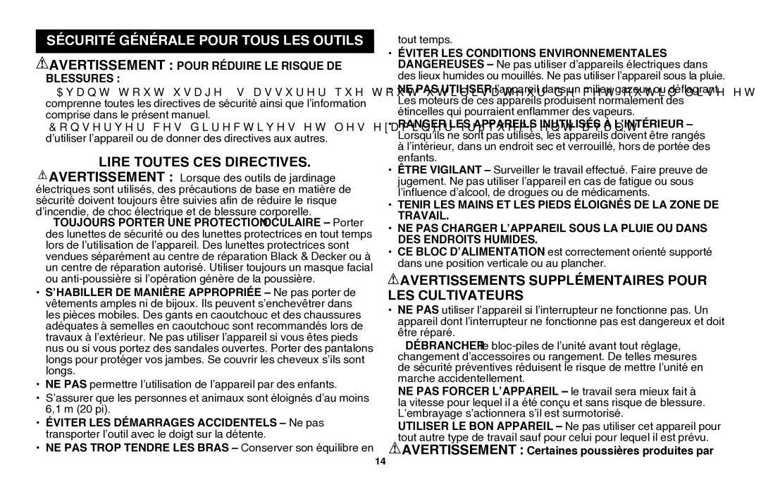 Black & Decker LGC120B instruction manual Sécurité Générale Pour Tous LES Outils, Lire Toutes CES Directives 