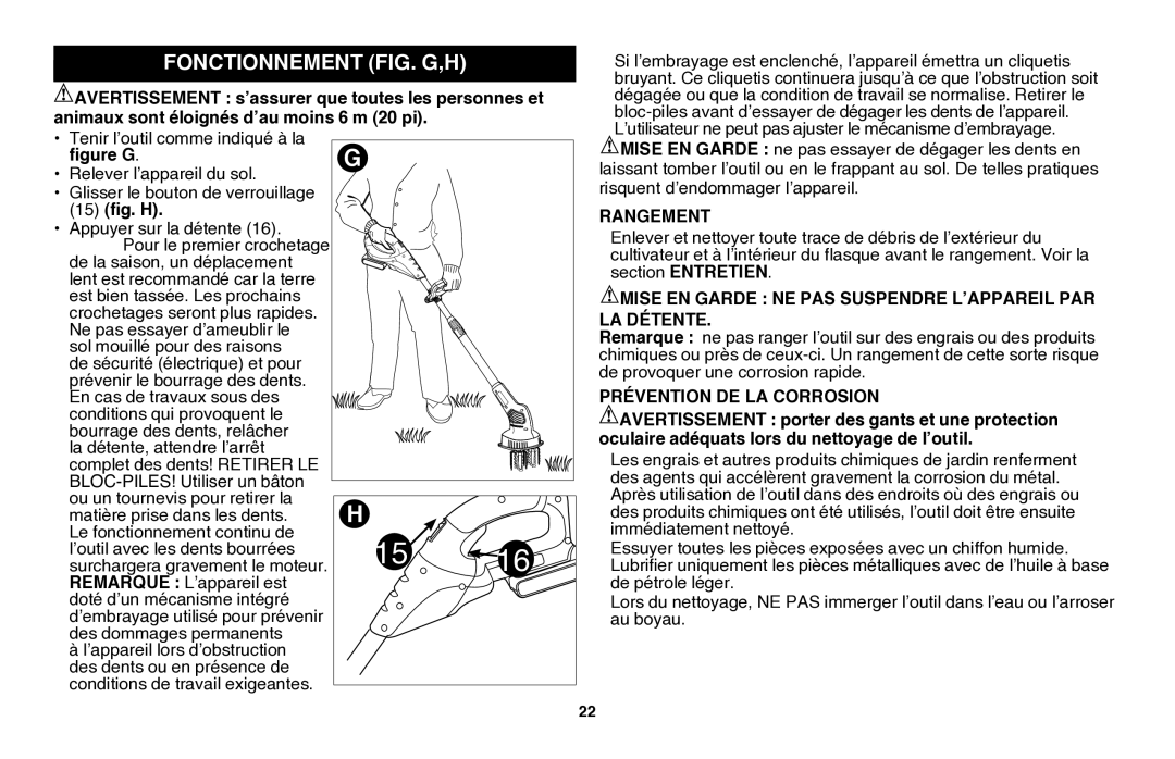 Black & Decker LGC120B Fonctionnement fig. G,H, Mise EN Garde NE PAS Suspendre L’APPAREIL PAR LA Détente 