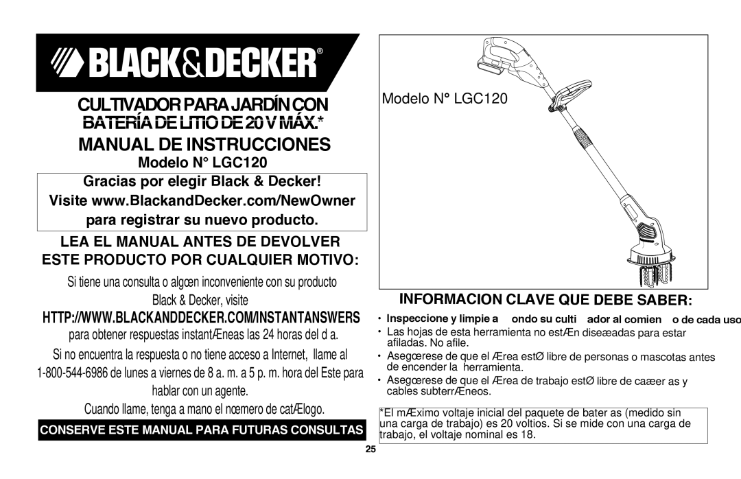 Black & Decker LGC120B instruction manual Manual DE Instrucciones 