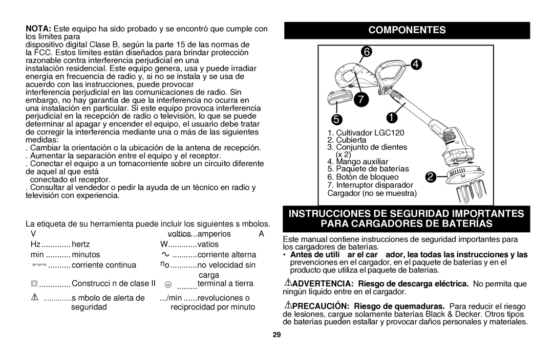 Black & Decker LGC120B instruction manual Para Cargadores DE Baterías, Componentes 