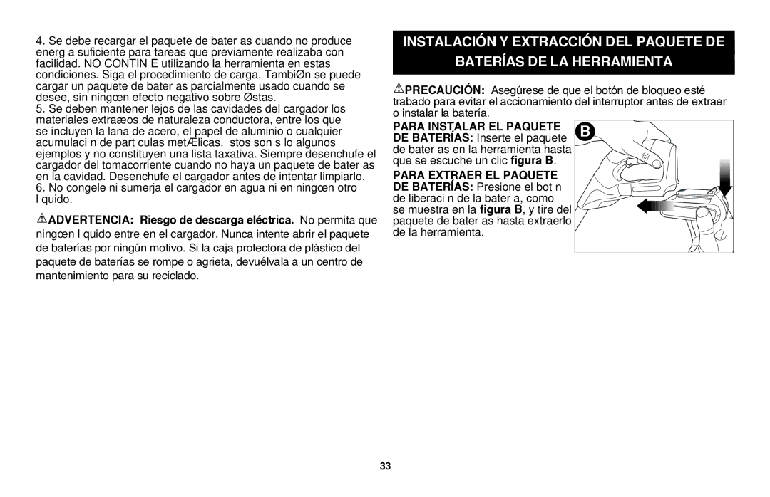 Black & Decker LGC120B instruction manual Para instalar el paquete, Para extraer el paquete 