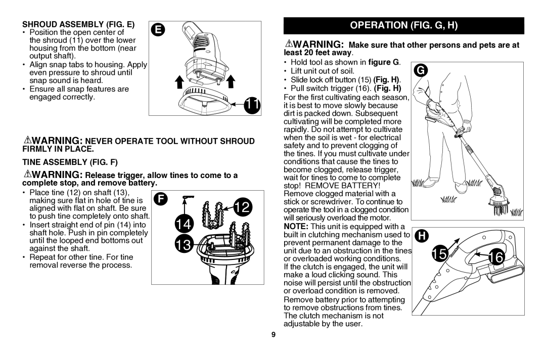 Black & Decker LGC120B instruction manual Operation Fig. G, H, Shroud Assembly Fig. E, Firmly in Place 