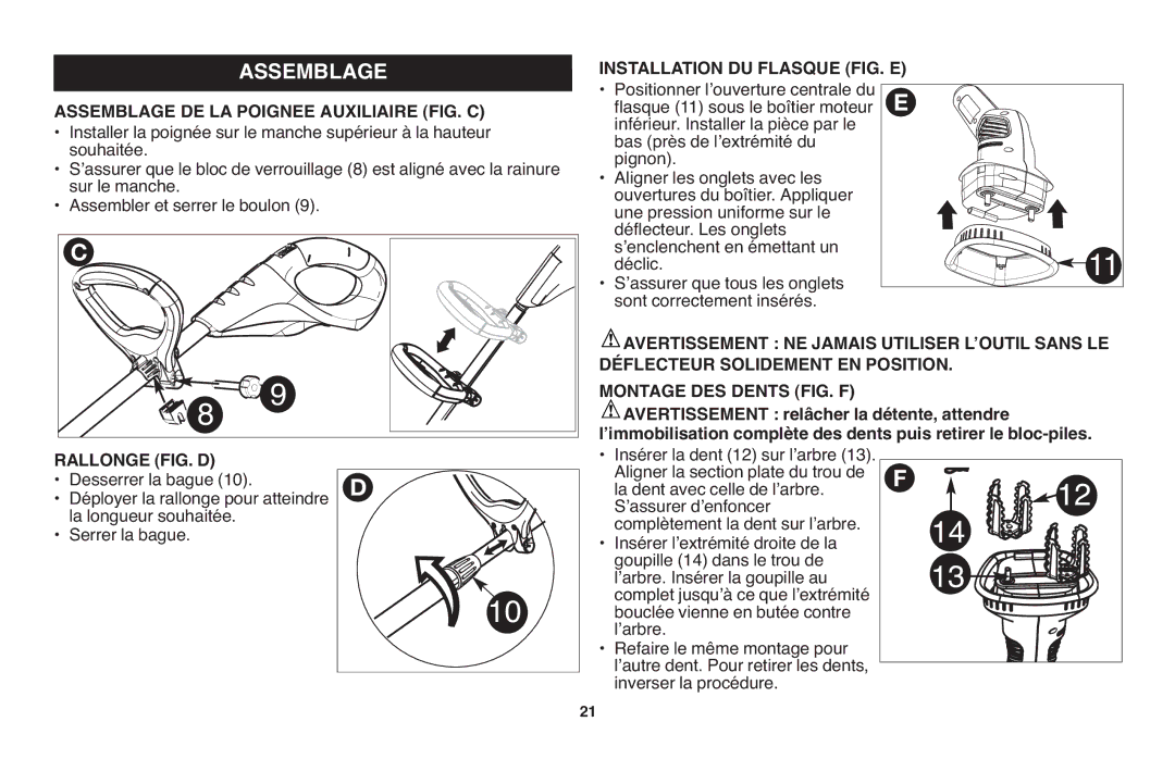 Black & Decker LGC120 Assemblage DE LA Poignee Auxiliaire FIG. C, Rallonge FIG. D, Installation DU Flasque FIG. E 