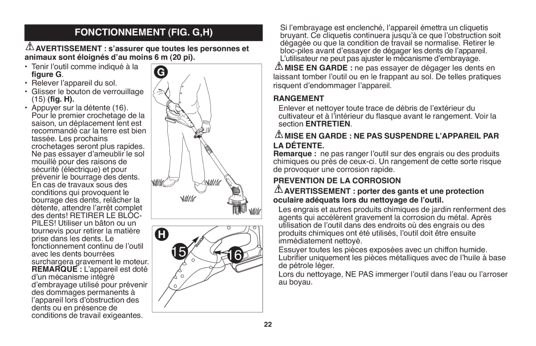 Black & Decker LGC120 instruction manual Fonctionnement FIG. G,H, Rangement 