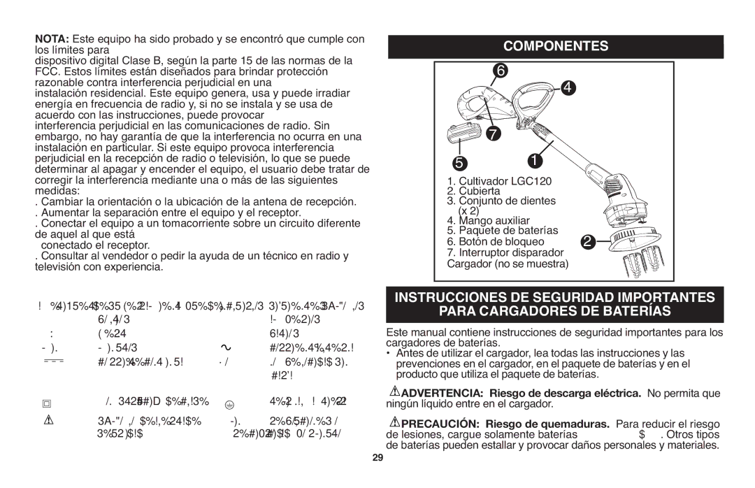 Black & Decker instruction manual 6COMPONENTES, Terminal a tierra, Cultivador LGC120 Cubierta Conjunto de dientes 