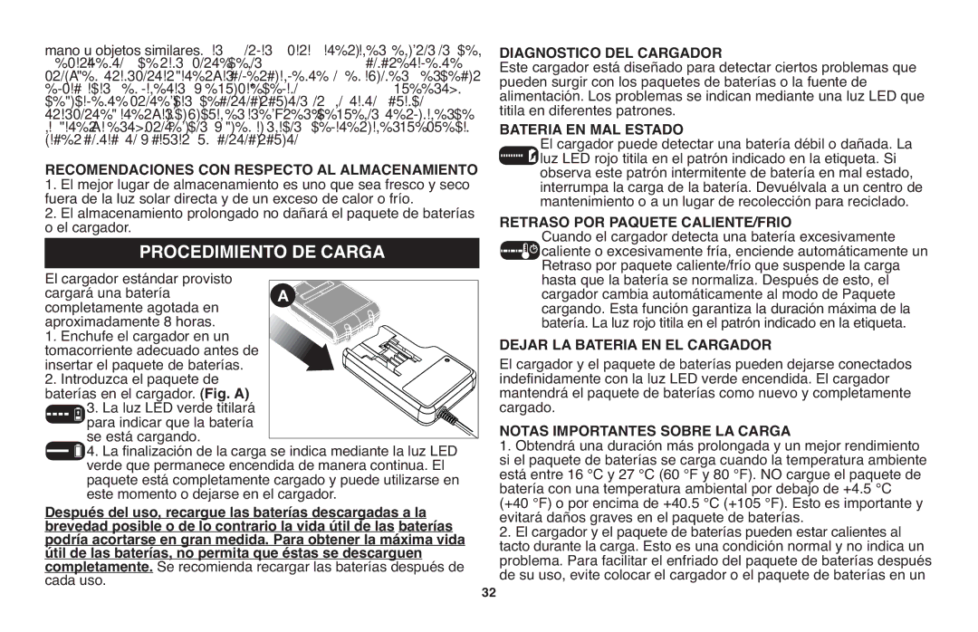 Black & Decker LGC120 instruction manual Diagnostico DEL Cargador, Bateria EN MAL Estado, Retraso POR Paquete CALIENTE/FRIO 