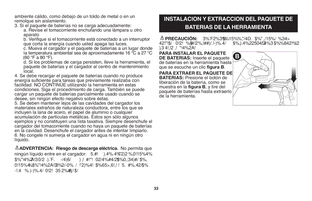 Black & Decker LGC120 Riesgo de descarga eléctrica. No permita que, Precaución Asegúrese de que el botón de bloqueo esté 