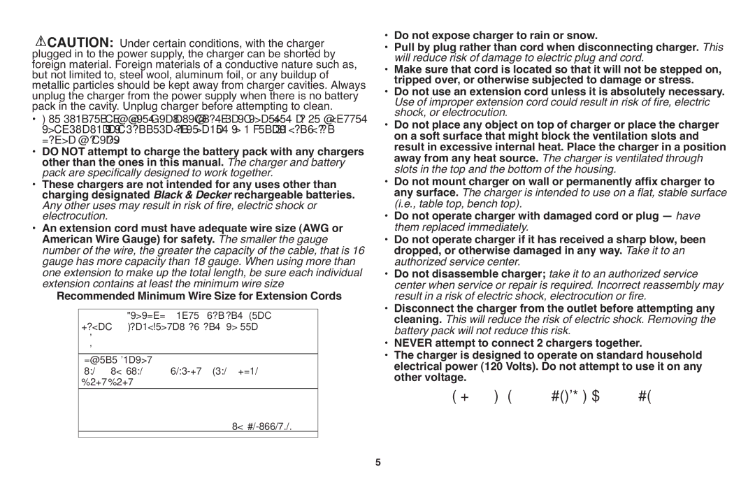 Black & Decker LGC120 Do not expose charger to rain or snow, Never attempt to connect 2 chargers together 