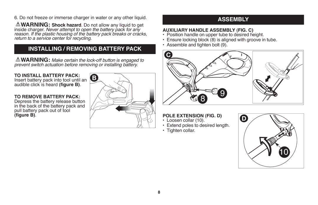 Black & Decker LGC120 instruction manual Installing / Removing Battery Pack, Assembly 