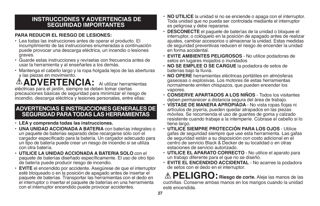 Black & Decker LHT120 instruction manual Al utilizar herramientas, 27 esté encendida 