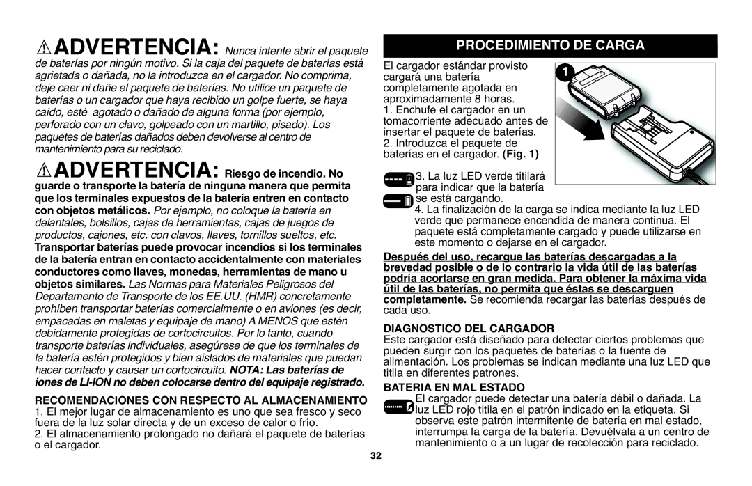 Black & Decker LHT120 instruction manual Procedimiento DE Carga, Después del uso, recargue las baterías descargadas a la 