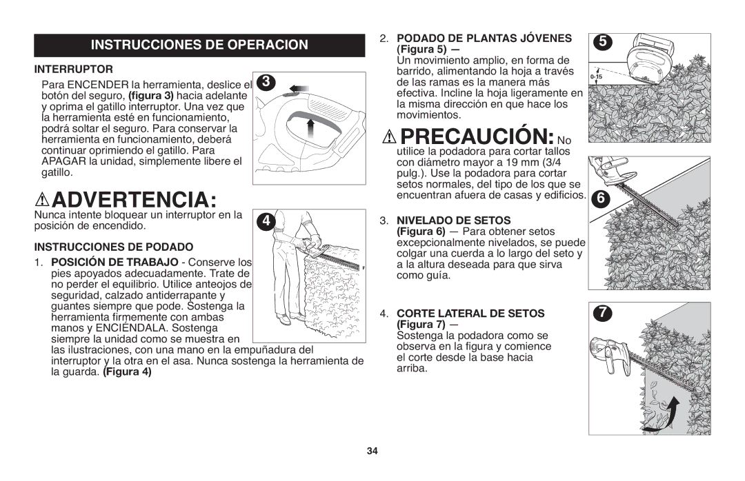 Black & Decker LHT120 instruction manual Instrucciones DE Operacion Interruptor, Instrucciones DE Podado, Conserve los 