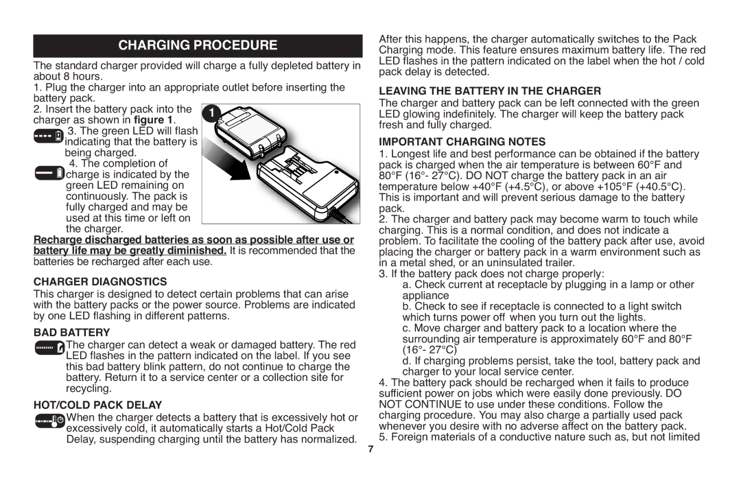 Black & Decker LHT120 instruction manual Charging Procedure 