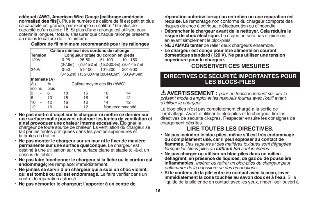 Black & Decker LHT2220 instruction manual Directives DE Sécurité Importantes Pour LES BLOCS-PILES 